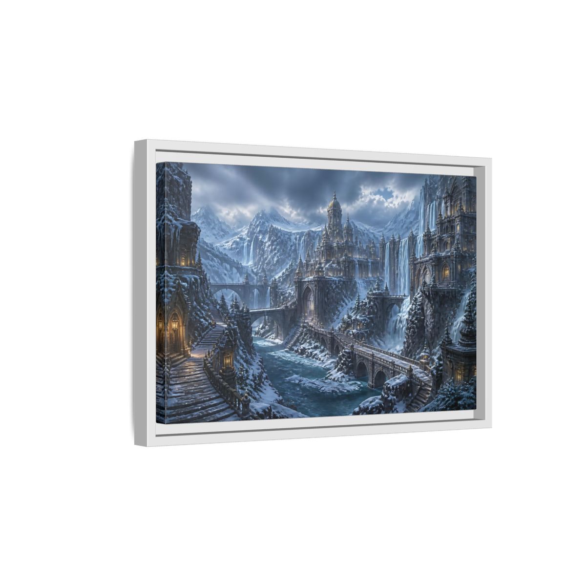 Side Mockup 4. Frozen Mountain Fortress shown as framed canvas print