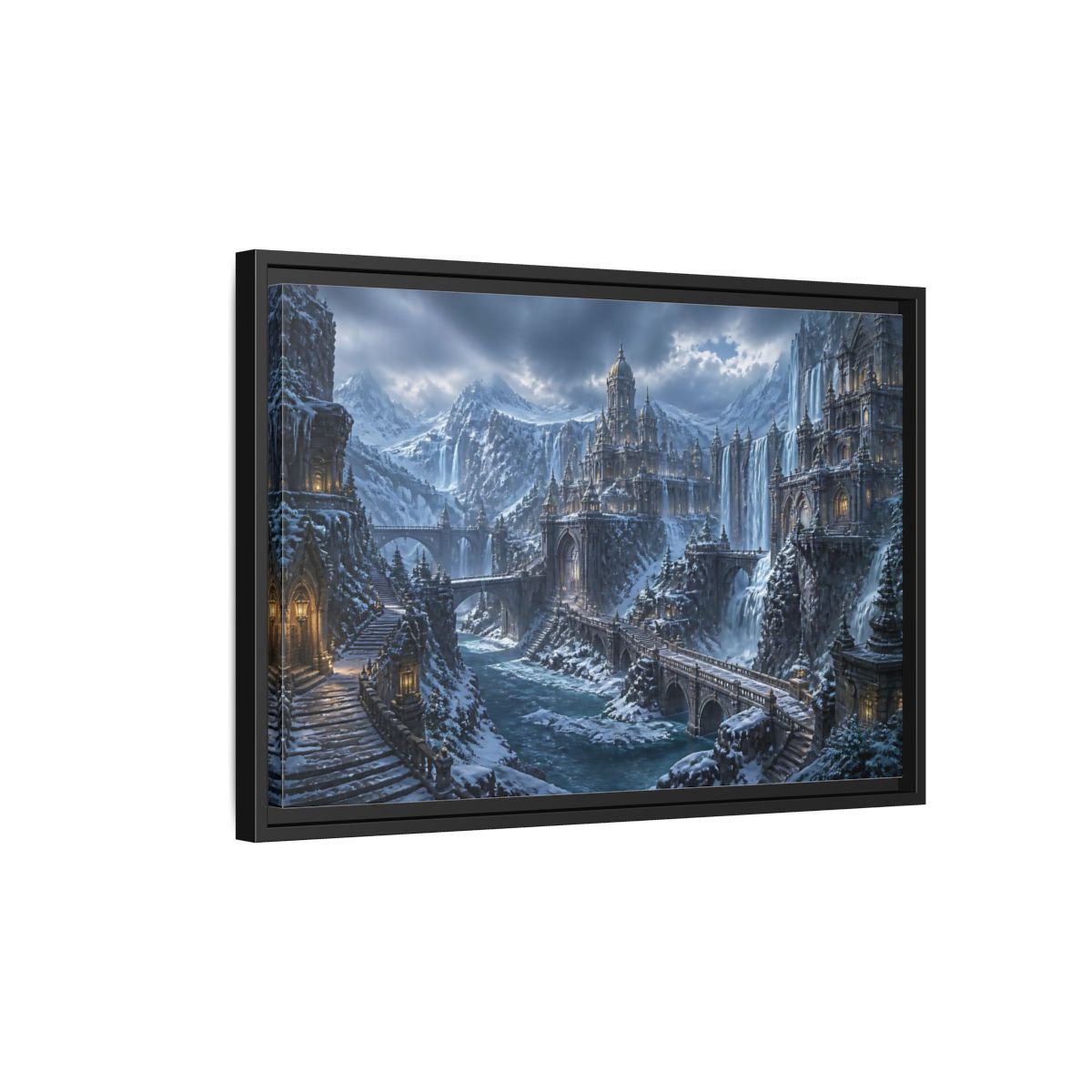 Side Mockup 3. Frozen Mountain Fortress shown as framed canvas print