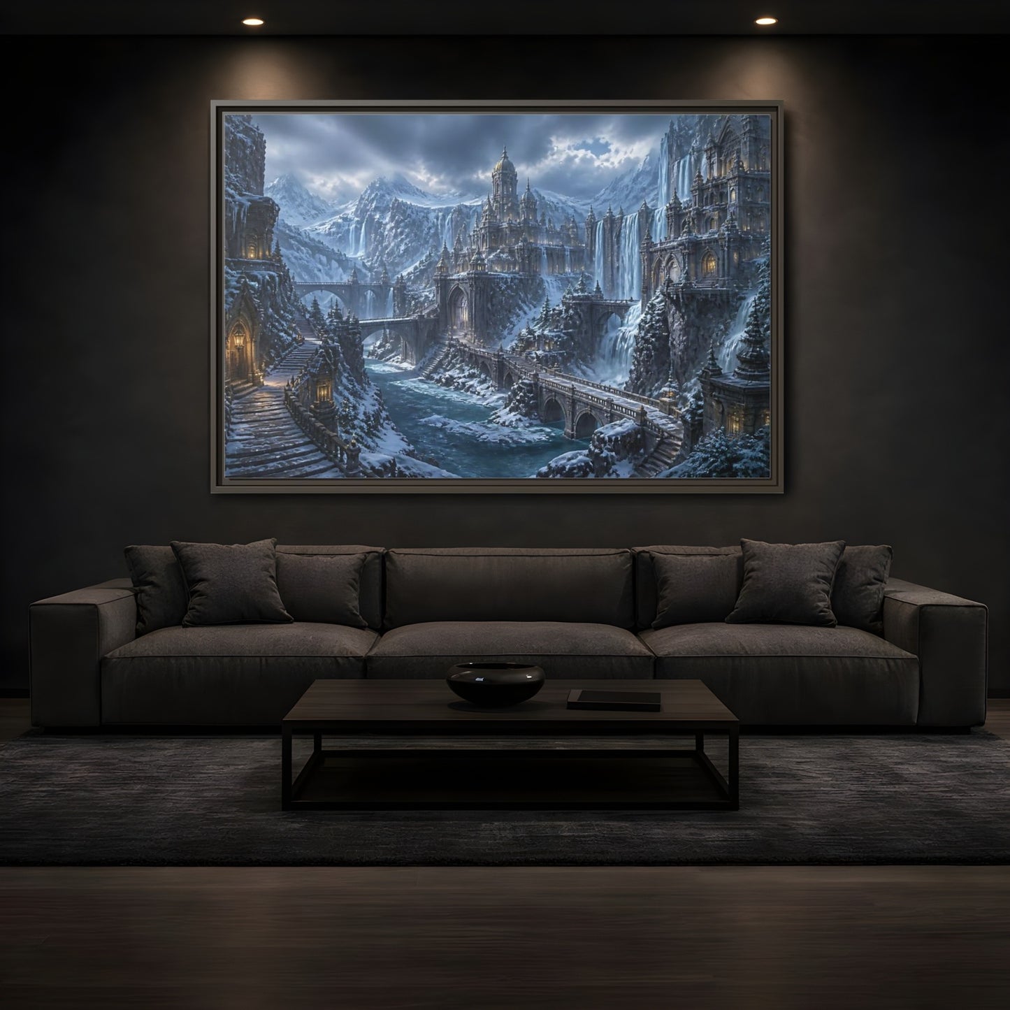 Mockup 3. Frozen Mountain Fortress shown as framed canvas print