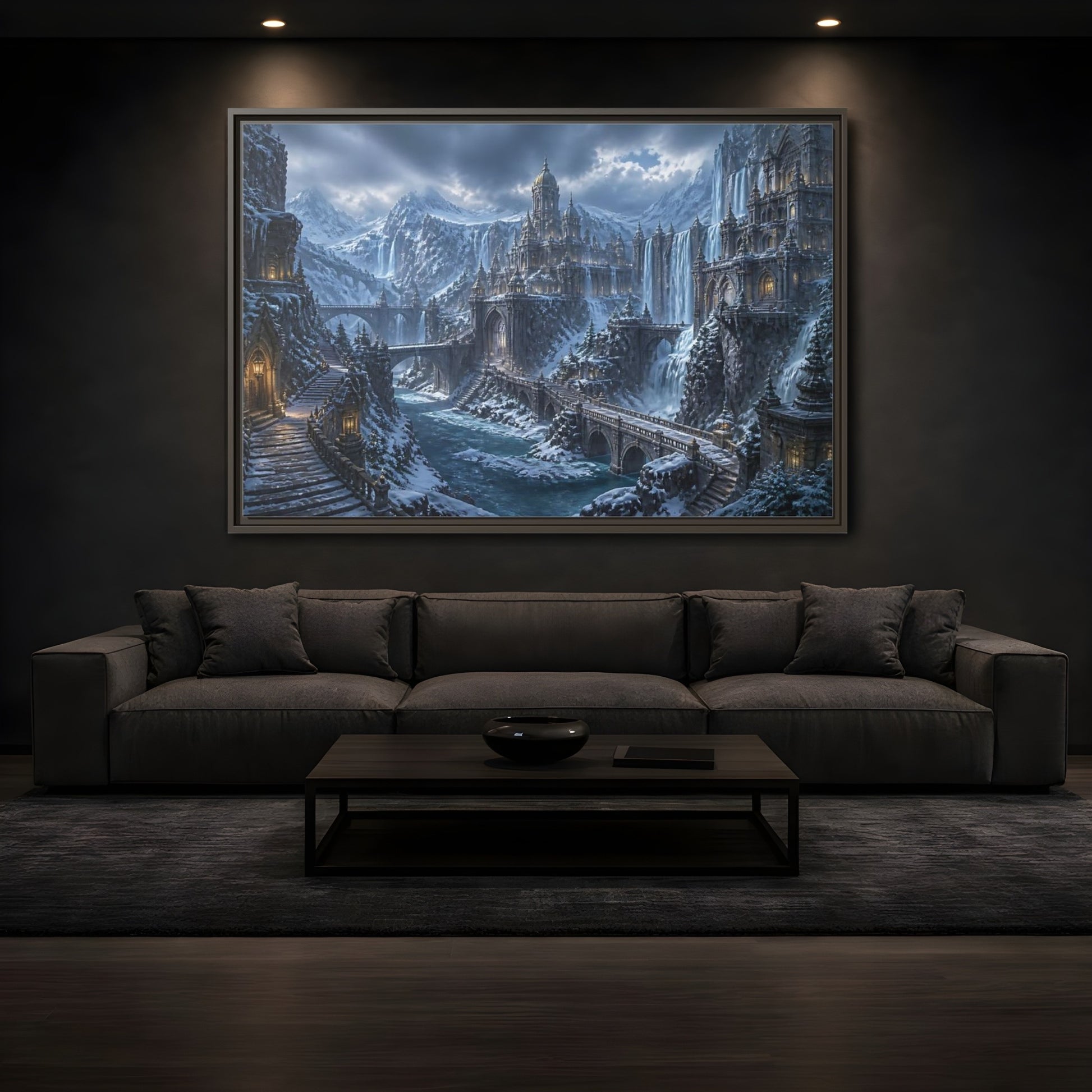 Mockup 3. Frozen Mountain Fortress shown as framed canvas print