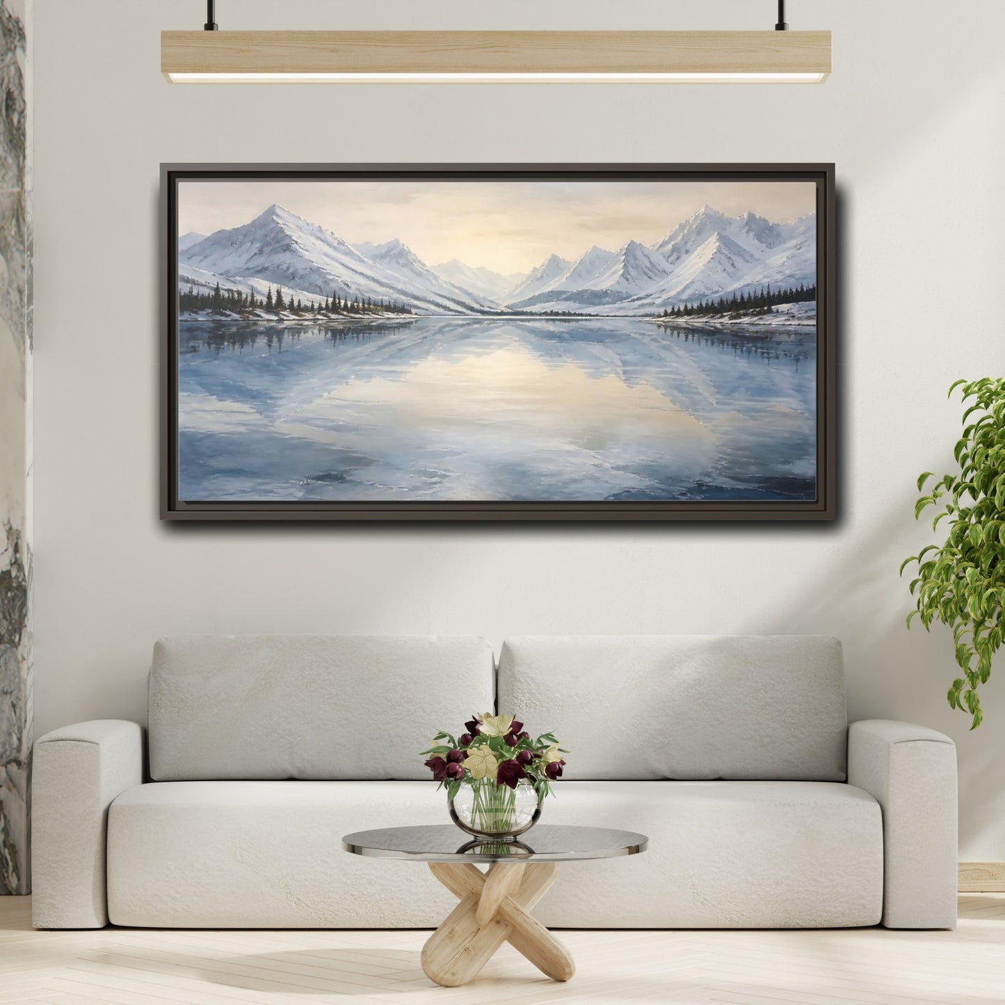 Mockup 2. Frozen Mountain Lake shown as framed canvas print