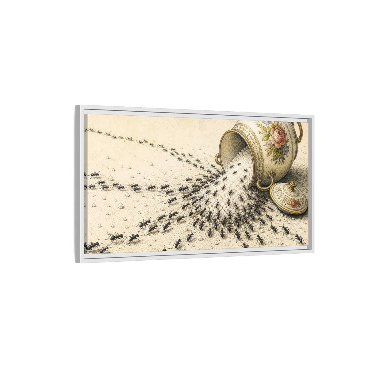 Side Mockup 1. Funny Ant Rescue shown as framed canvas print