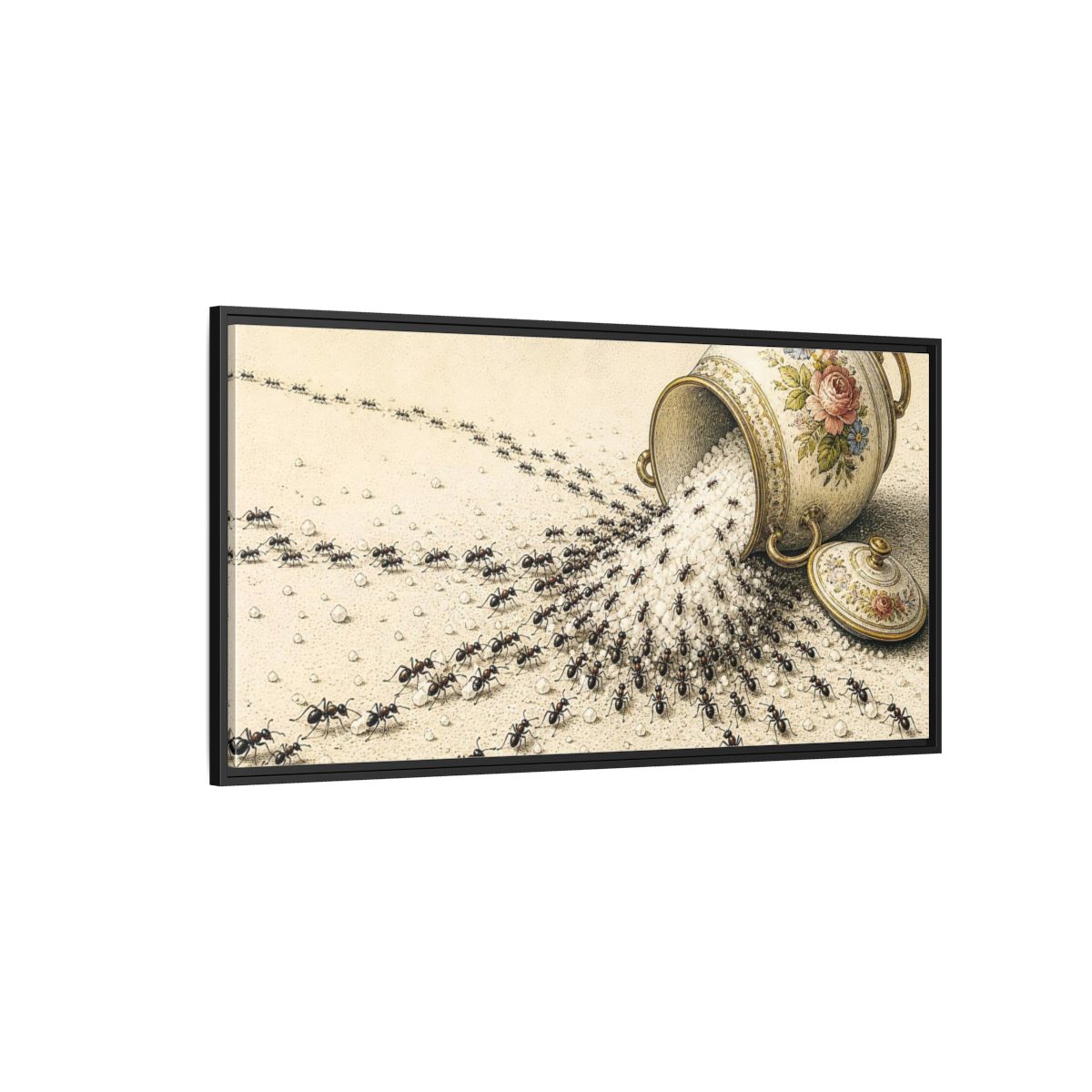 Side Mockup 5. Funny Ant Rescue shown as framed canvas print