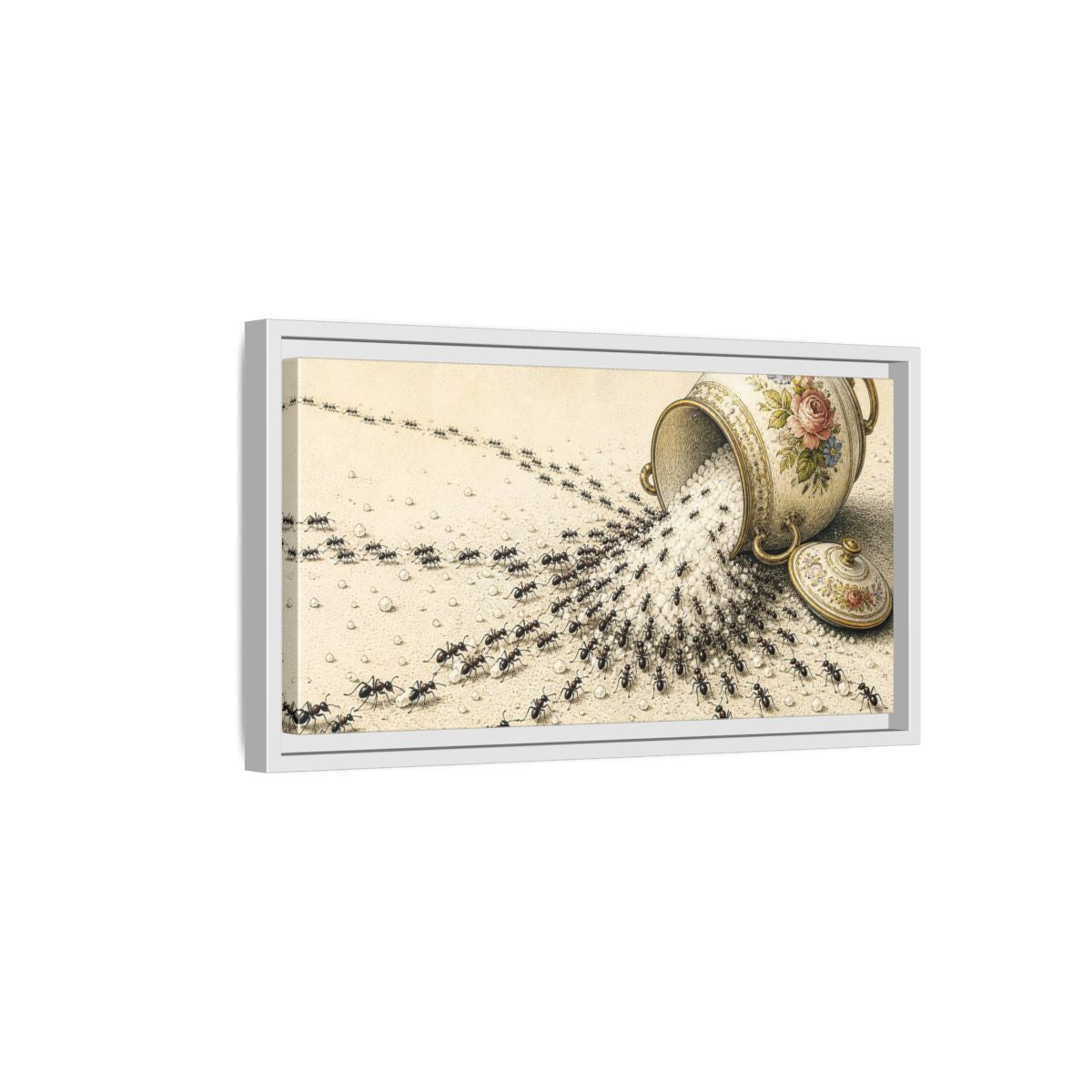 Side Mockup 6. Funny Ant Rescue shown as framed canvas print