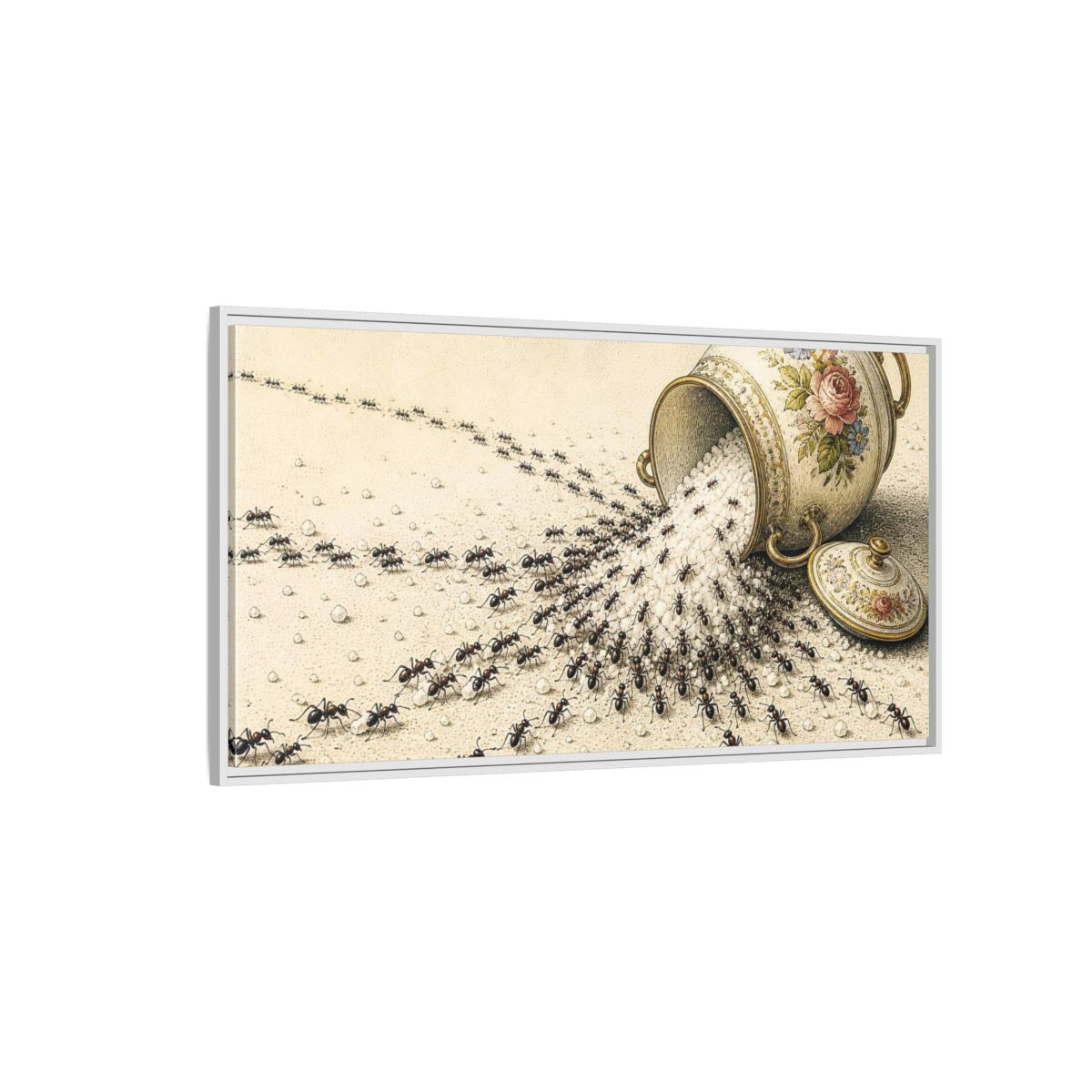 Side Mockup 3. Funny Ant Rescue shown as framed canvas print