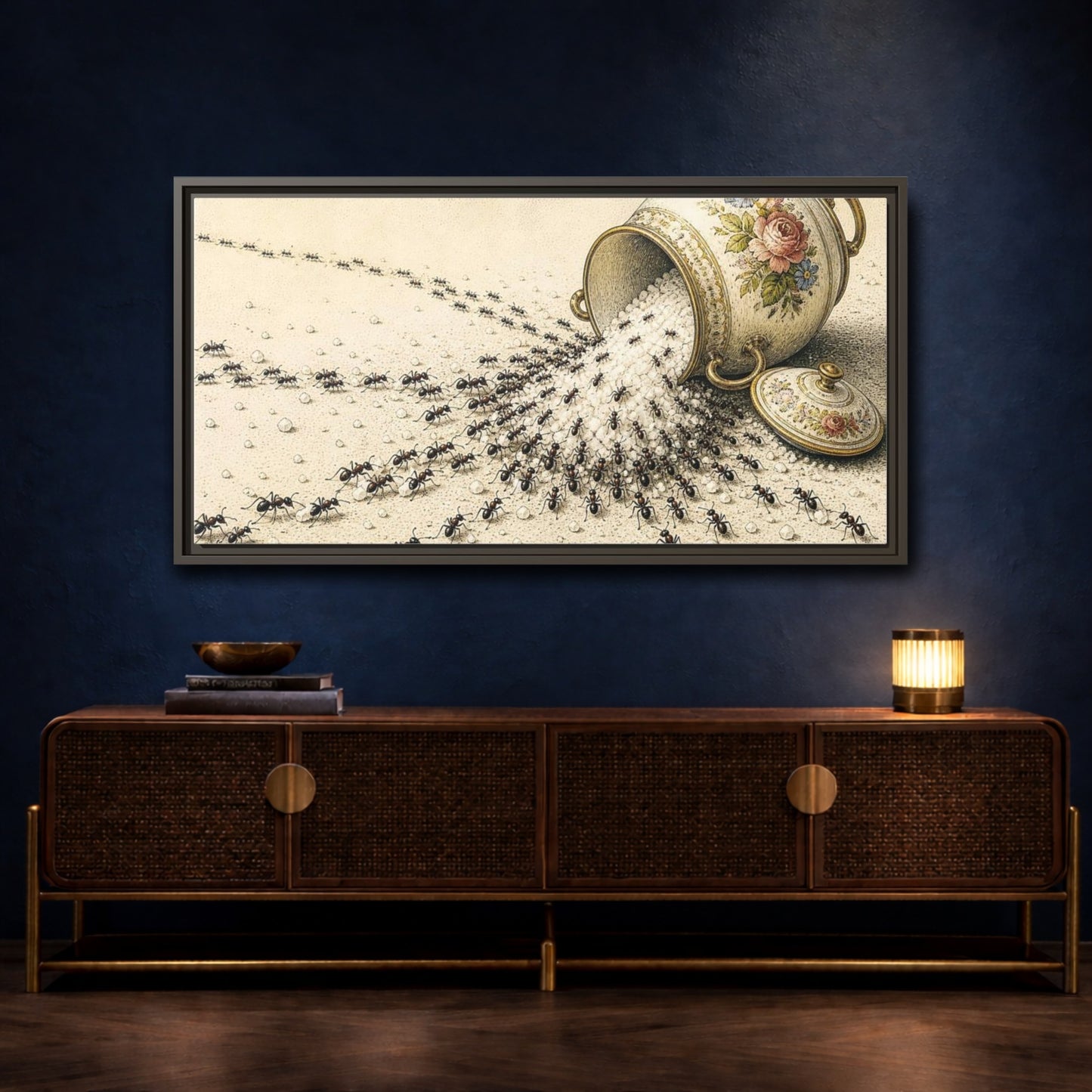 Mockup 4. Funny Ant Rescue shown as framed canvas print