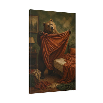 Main Mockup. Funny Bear Folding Sheet shown as canvas print