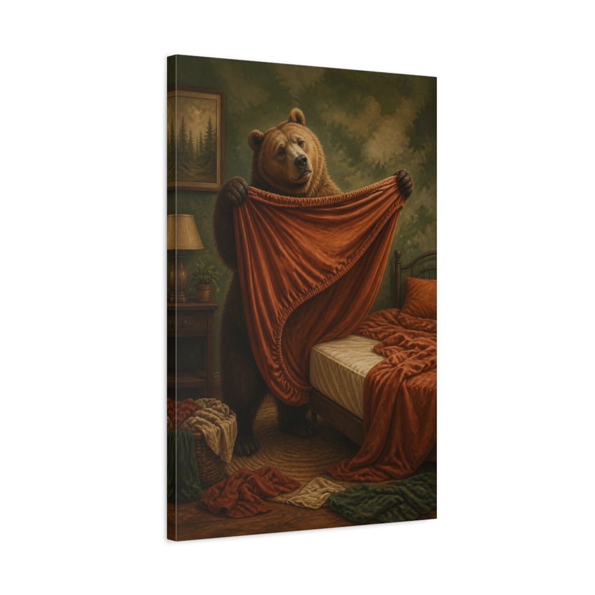 Side Mockup 2. Funny Bear Folding Sheet shown as canvas print