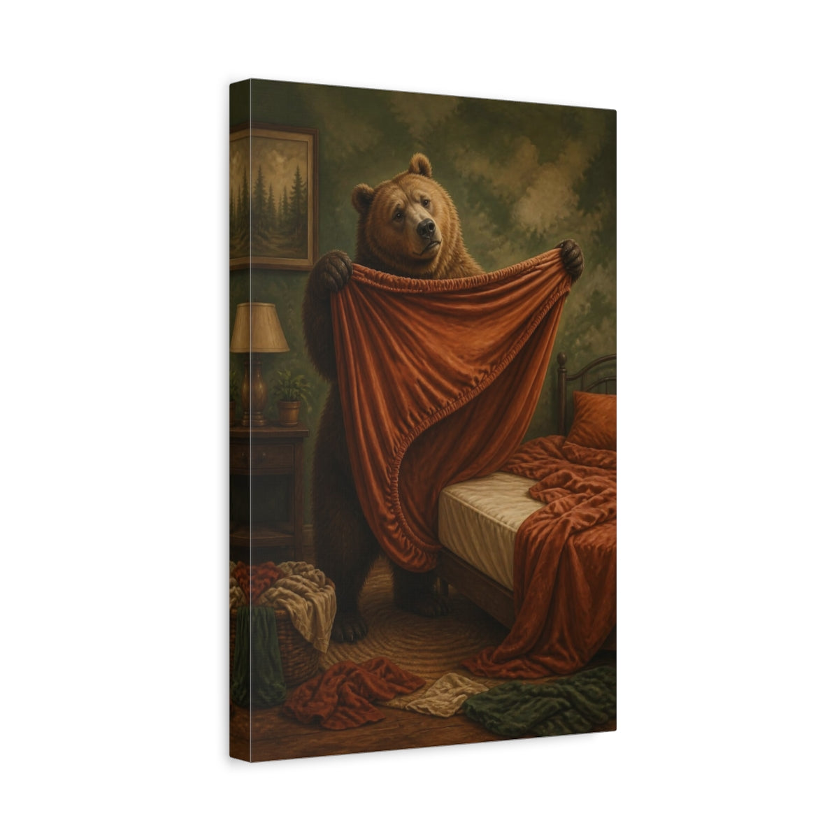 Side Mockup 4. Funny Bear Folding Sheet shown as canvas print