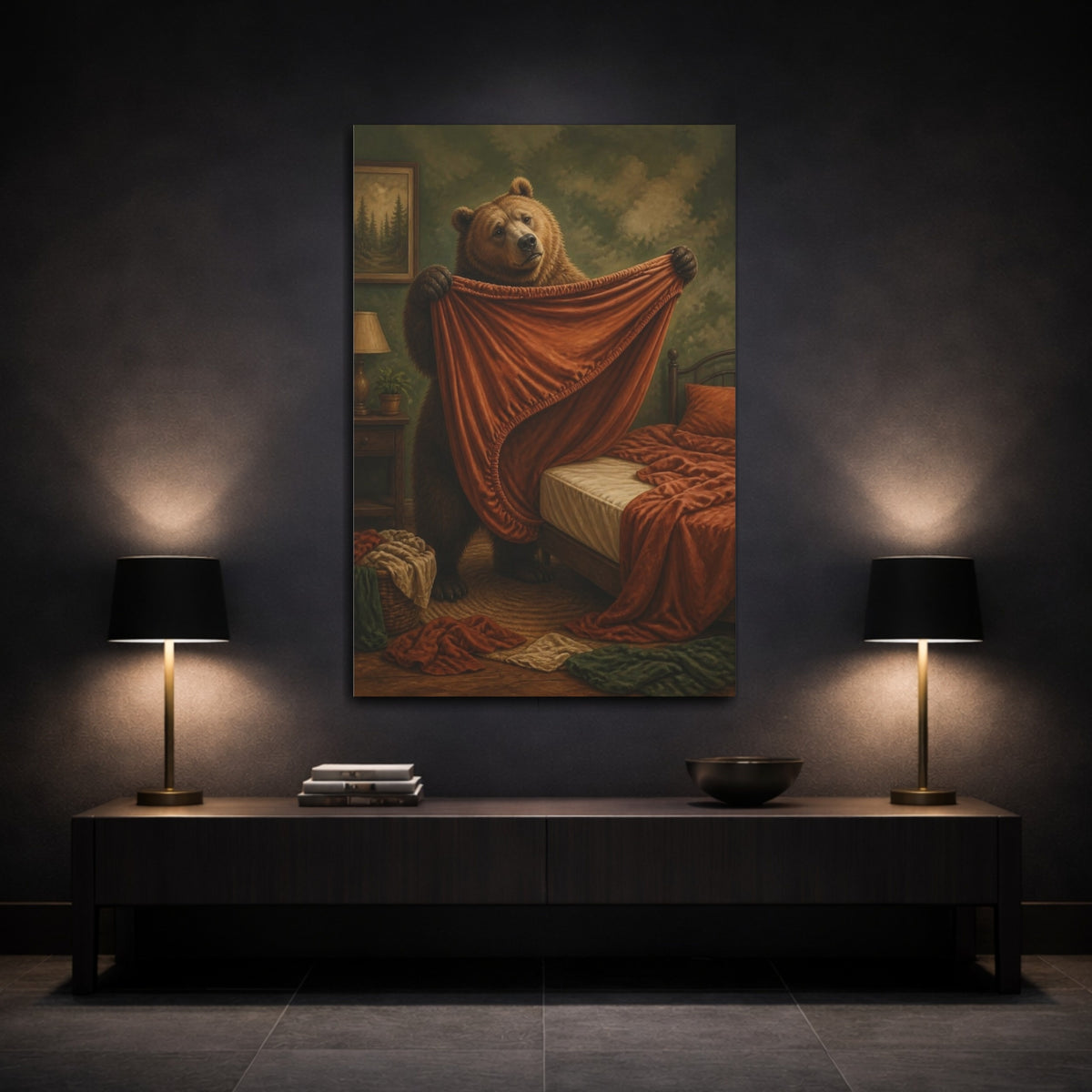 Mockup 3. Funny Bear Folding Sheet shown as canvas print