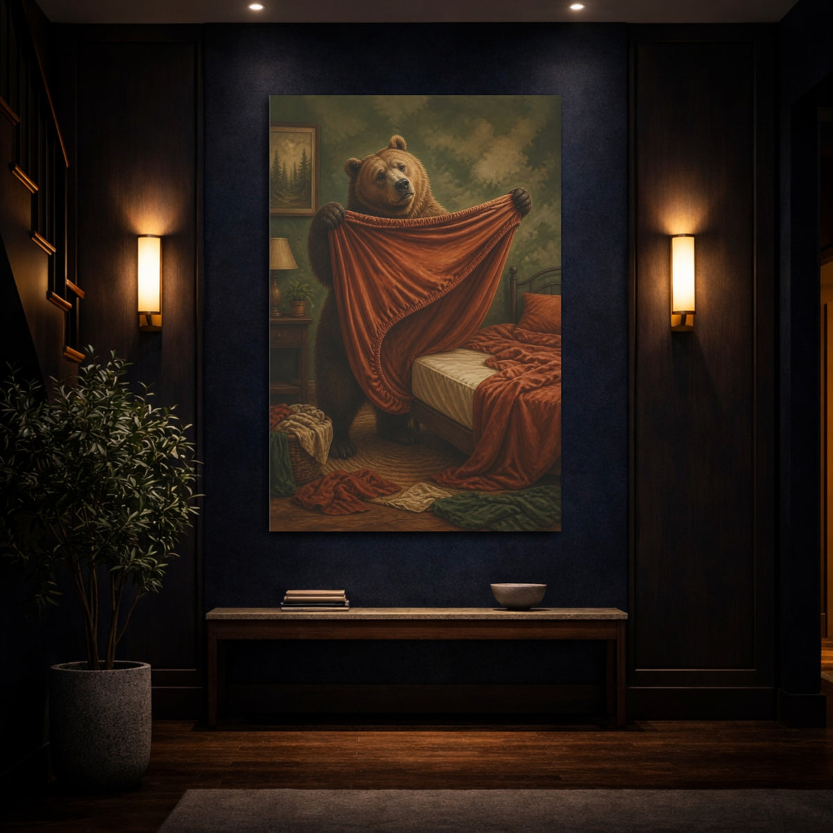 Mockup 4. Funny Bear Folding Sheet shown as canvas print