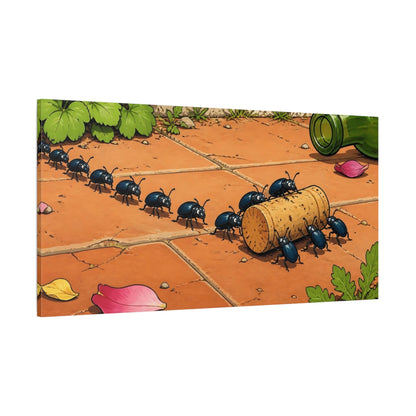 Side Mockup 2. Funny Beetles Hauling Cork shown as canvas print