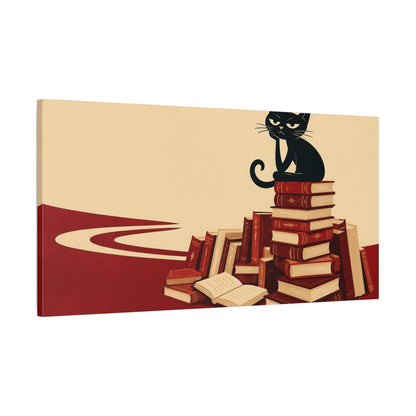 Main Mockup. Funny Black Cat On Books shown as canvas print