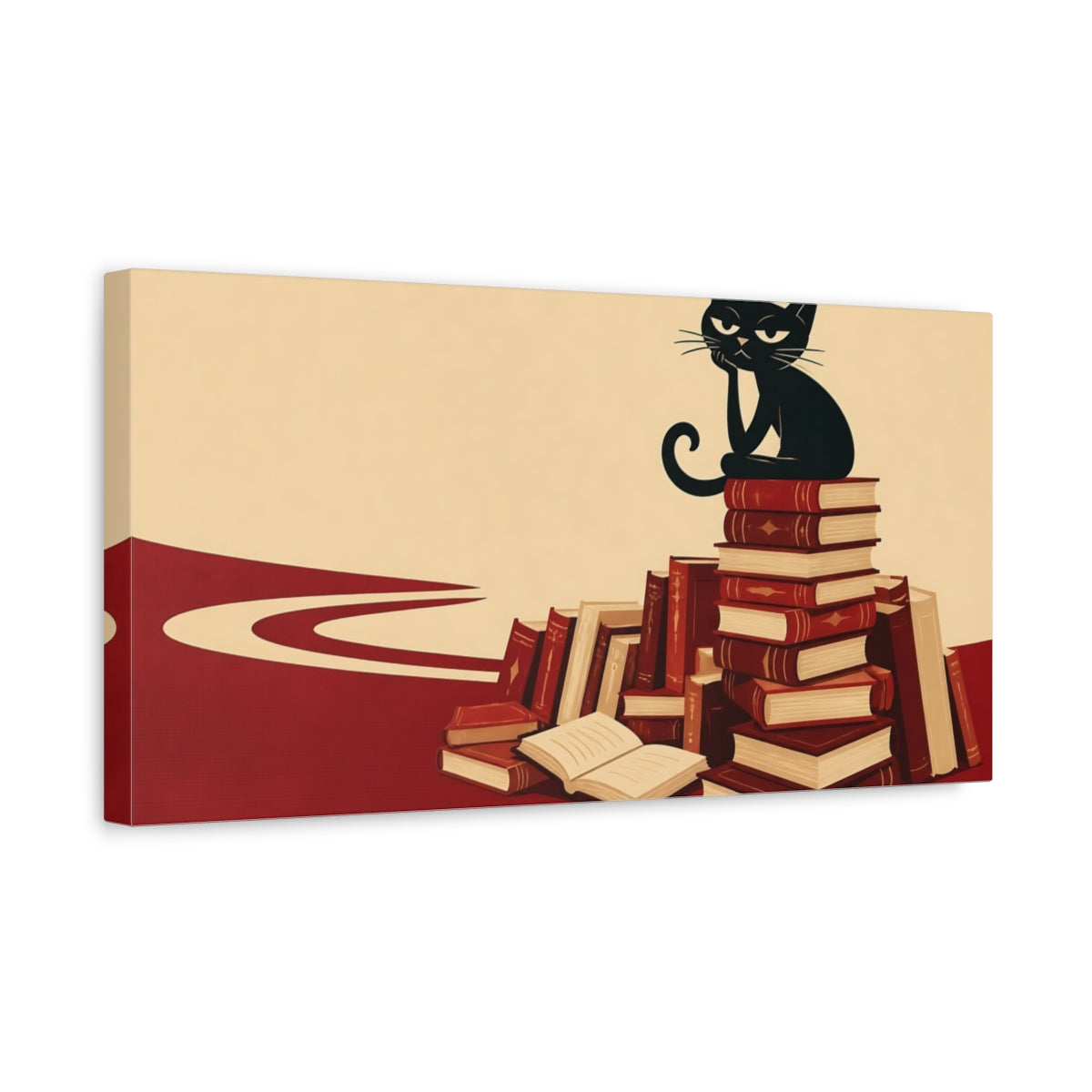 Side Mockup 3. Funny Black Cat On Books shown as canvas print
