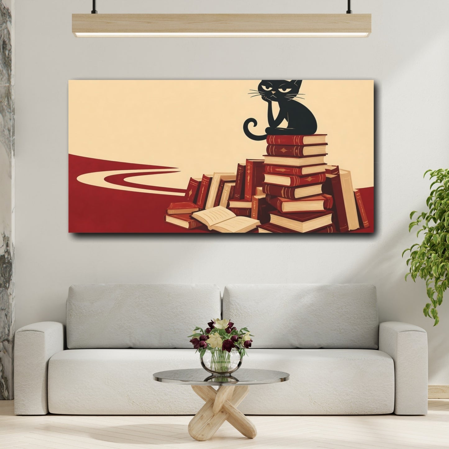 Mockup 2. Funny Black Cat On Books shown as canvas print