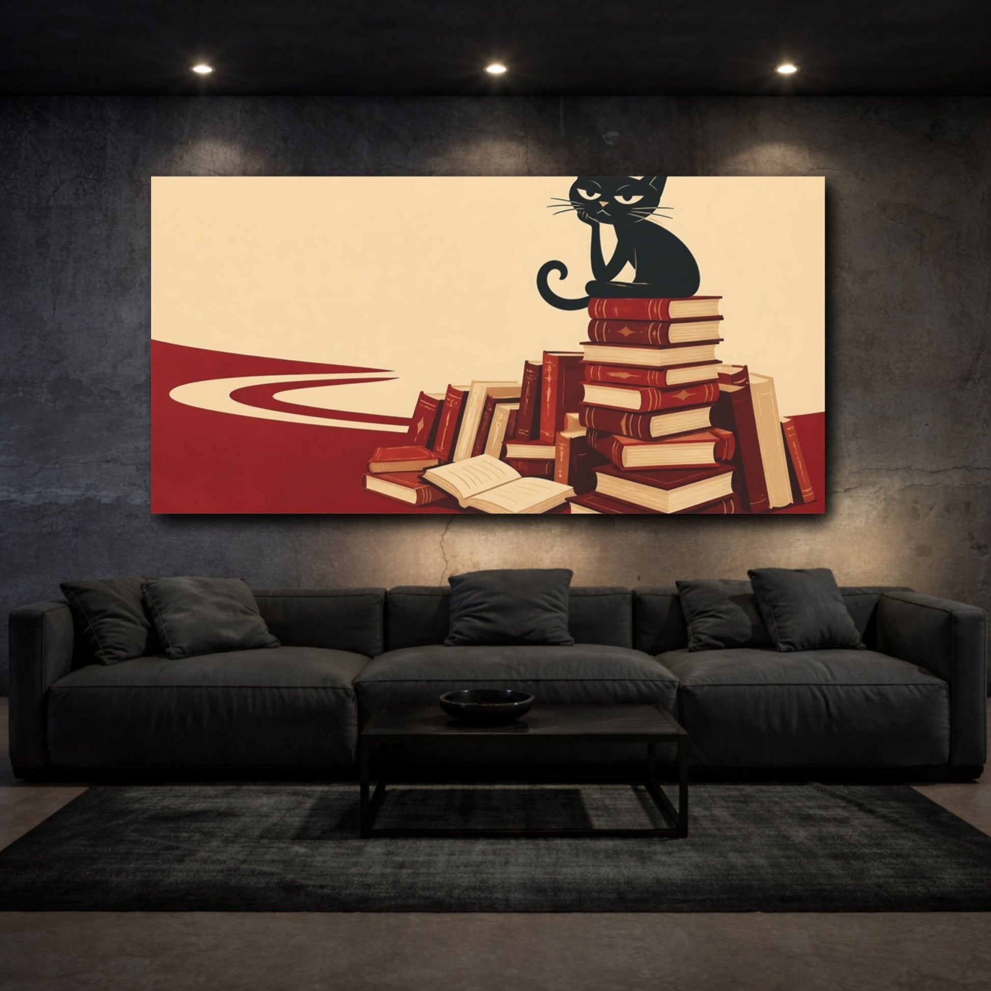 Mockup 3. Funny Black Cat On Books shown as canvas print