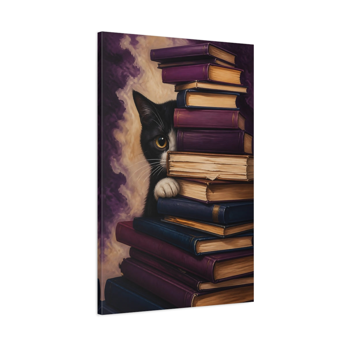 Main Mockup. Funny Book-Hiding Cat shown as canvas print