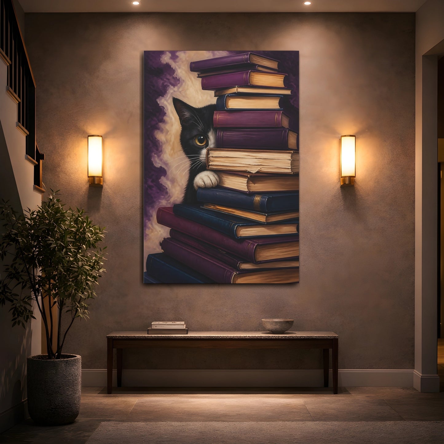 Mockup 2. Funny Book-Hiding Cat shown as canvas print