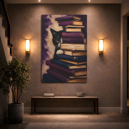 Mockup 2. Funny Book-Hiding Cat shown as canvas print