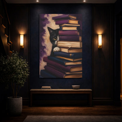 Mockup 4. Funny Book-Hiding Cat shown as canvas print