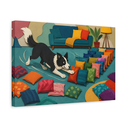 Side Mockup 4. Funny Border Collie Herding Pillows shown as canvas print