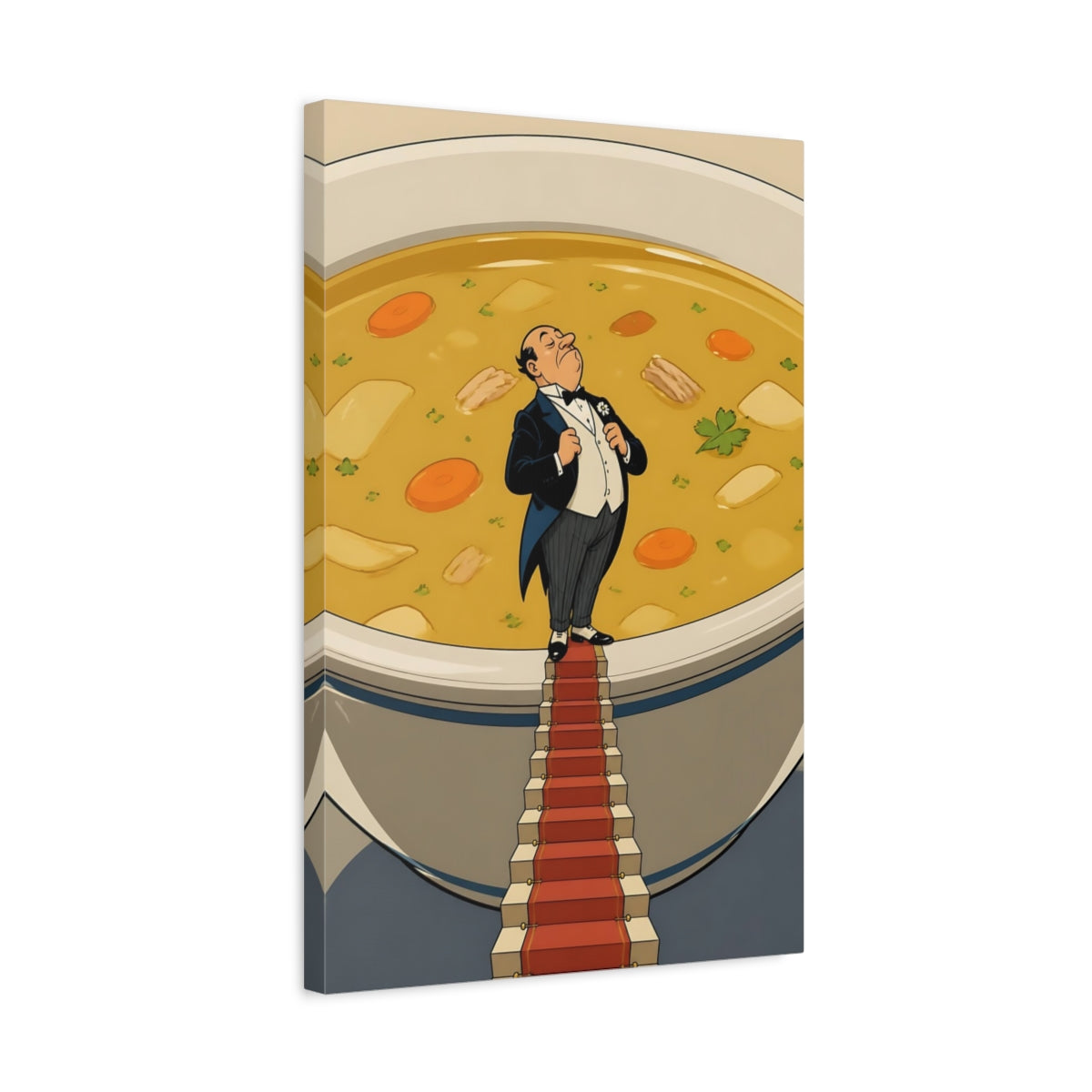Side Mockup 3. Funny Butler In Soup shown as canvas print