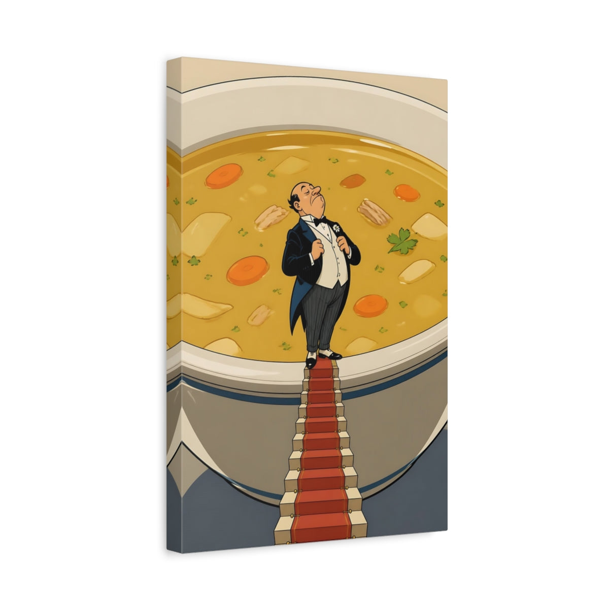 Side Mockup 4. Funny Butler In Soup shown as canvas print