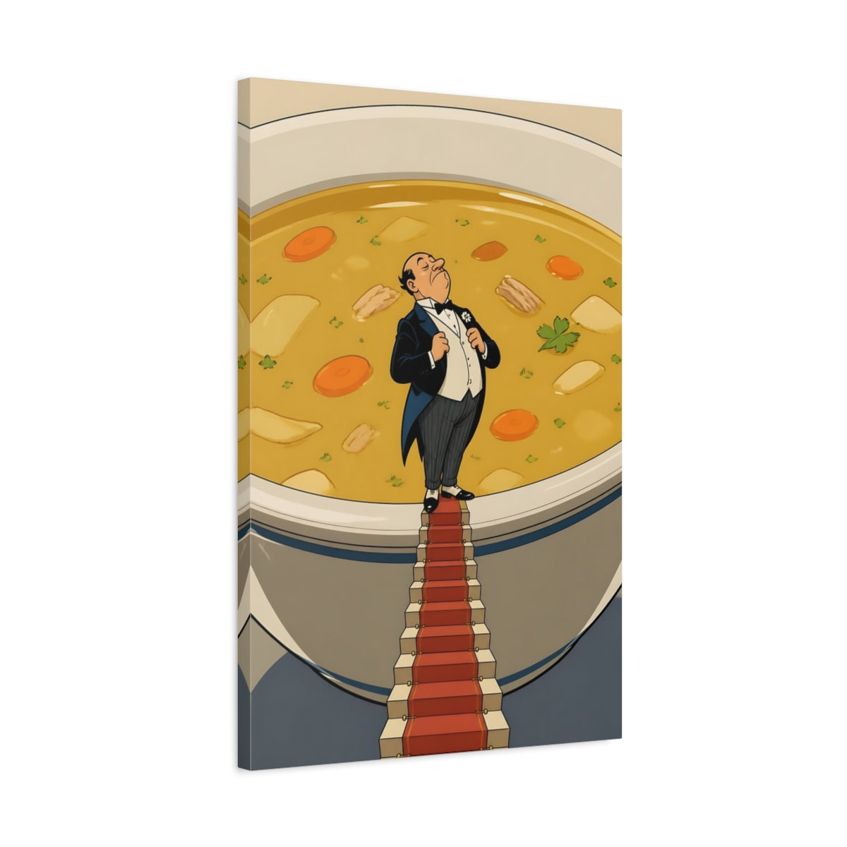 Side Mockup 2. Funny Butler In Soup shown as canvas print