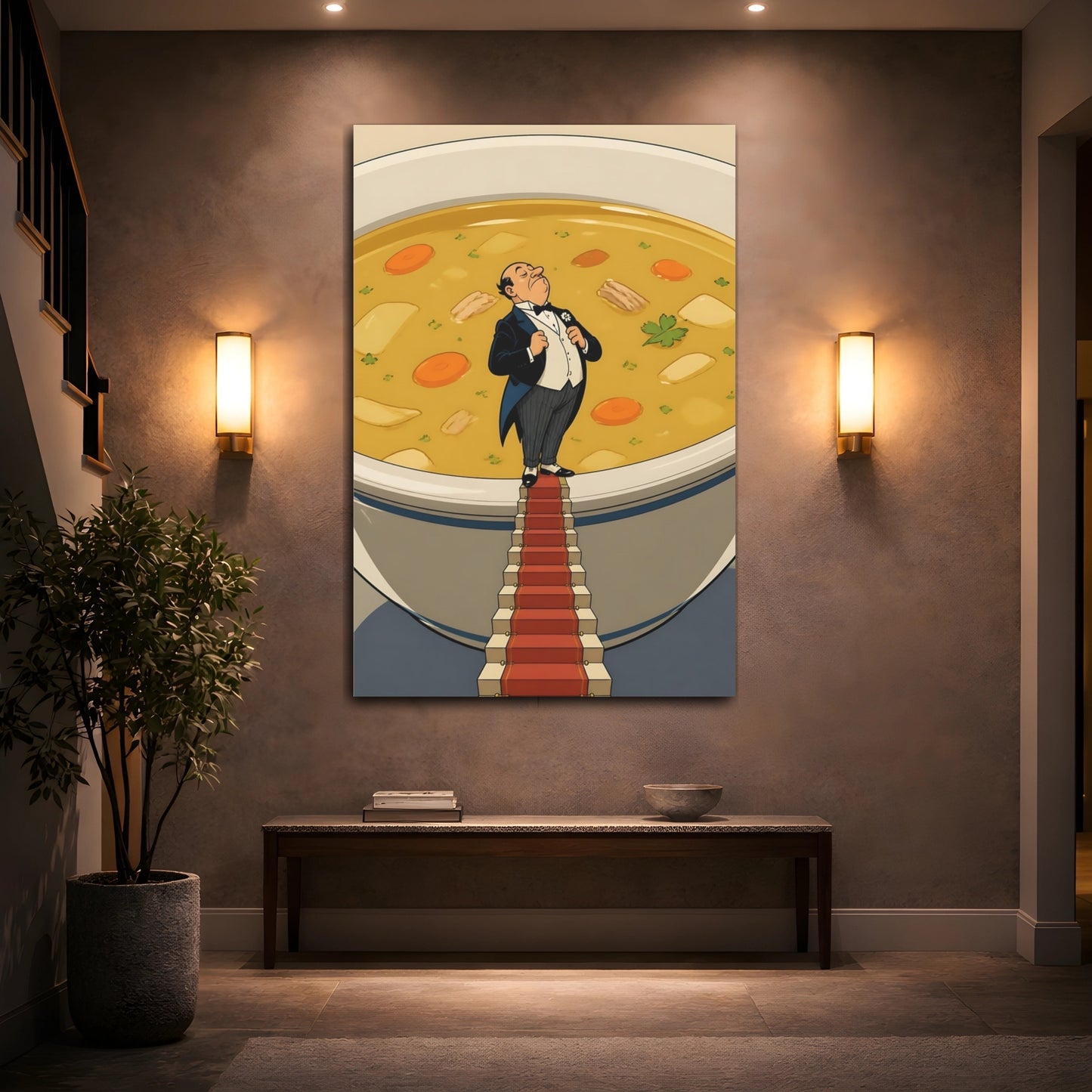 Mockup 2. Funny Butler In Soup shown as canvas print
