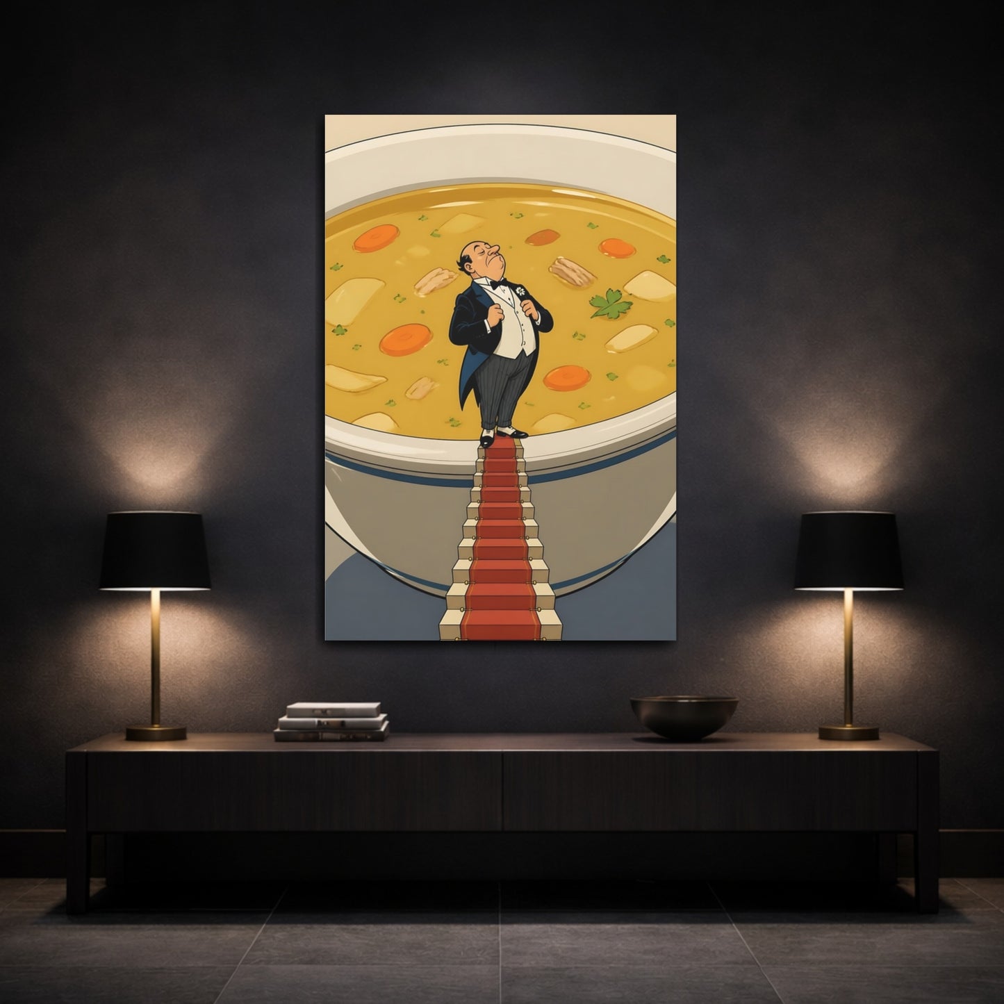 Mockup 3. Funny Butler In Soup shown as canvas print