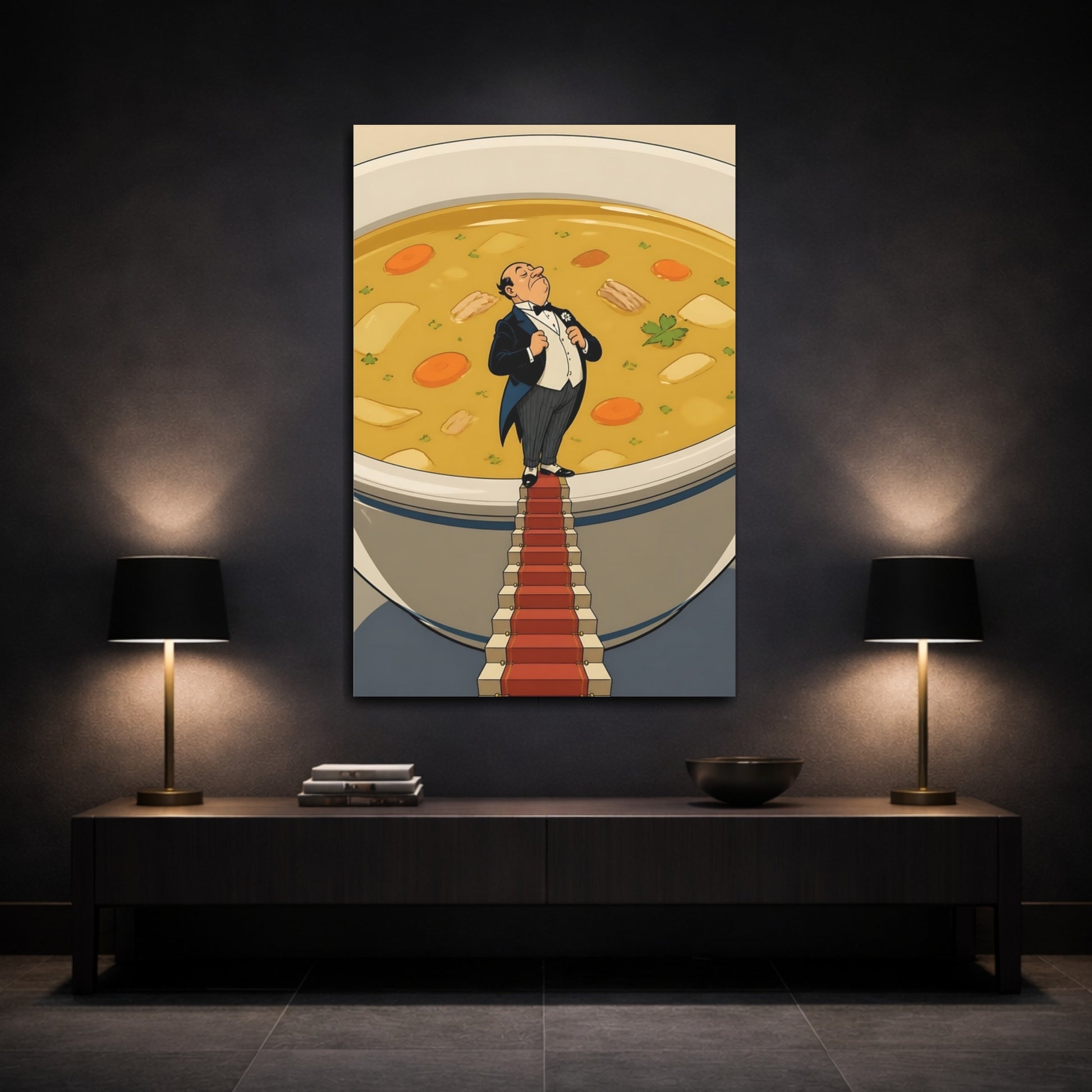 Mockup 3. Funny Butler In Soup shown as canvas print
