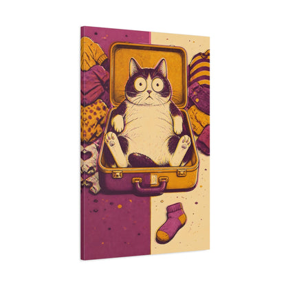 Main Mockup. Funny Cat In Suitcase shown as canvas print
