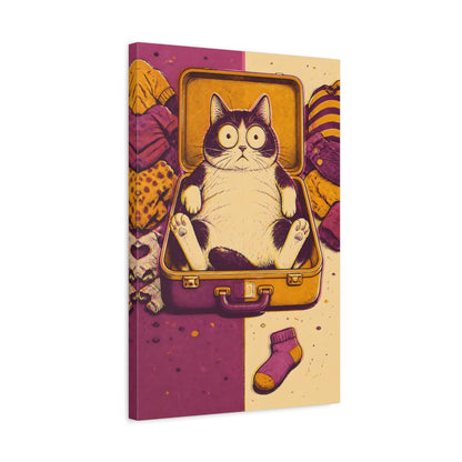 Side Mockup 3. Funny Cat In Suitcase shown as canvas print