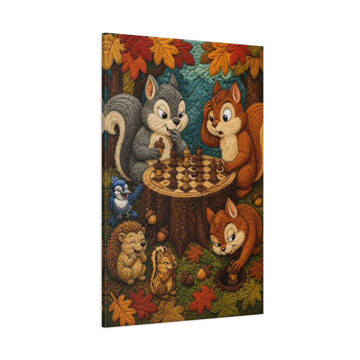 Side Mockup 1. Funny Chess Squirrels shown as canvas print