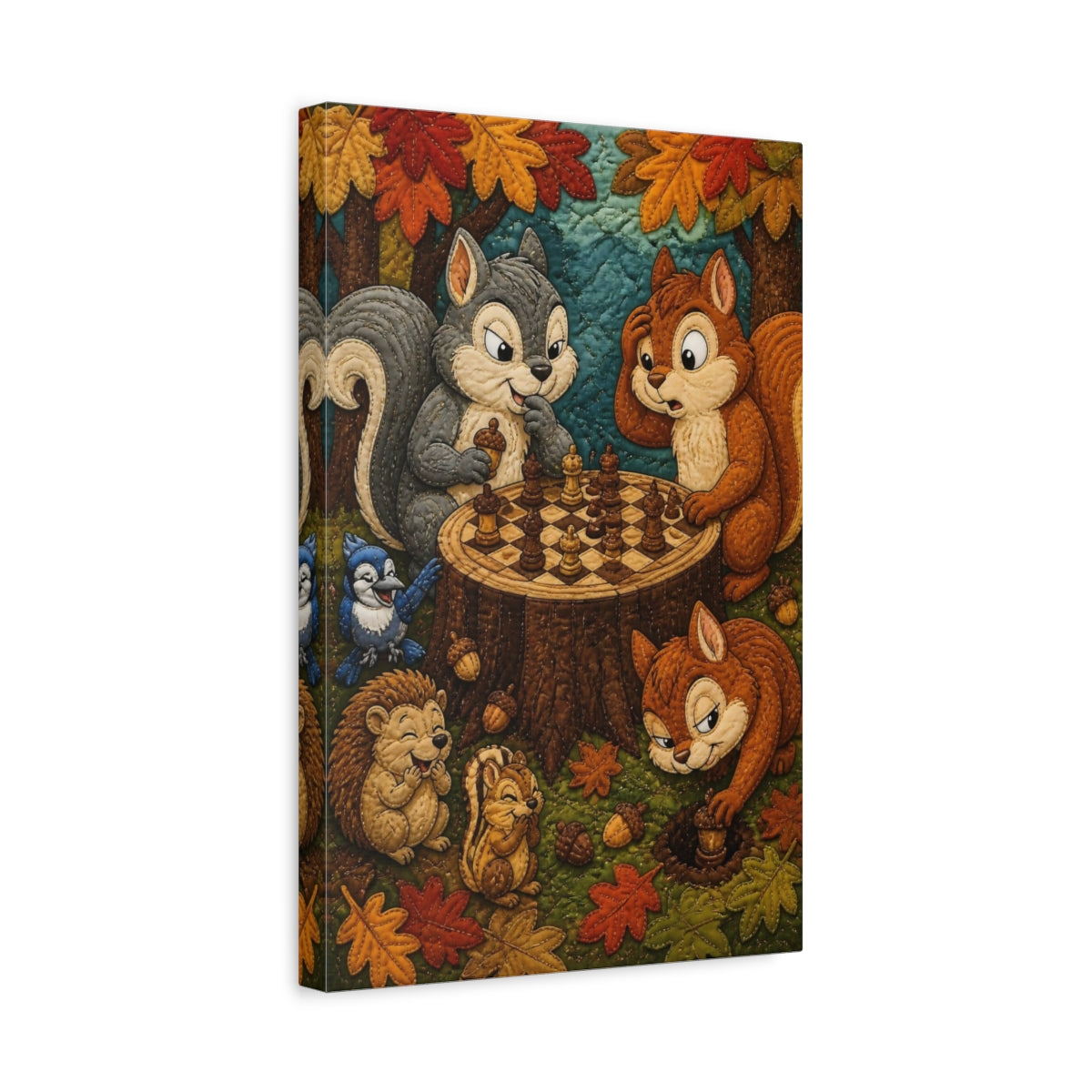 Side Mockup 4. Funny Chess Squirrels shown as canvas print