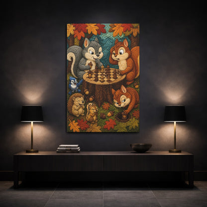 Mockup 3. Funny Chess Squirrels shown as canvas print