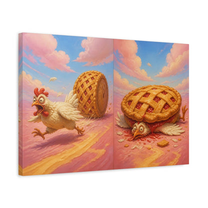 Side Mockup 3. Funny Chicken Escape shown as canvas print