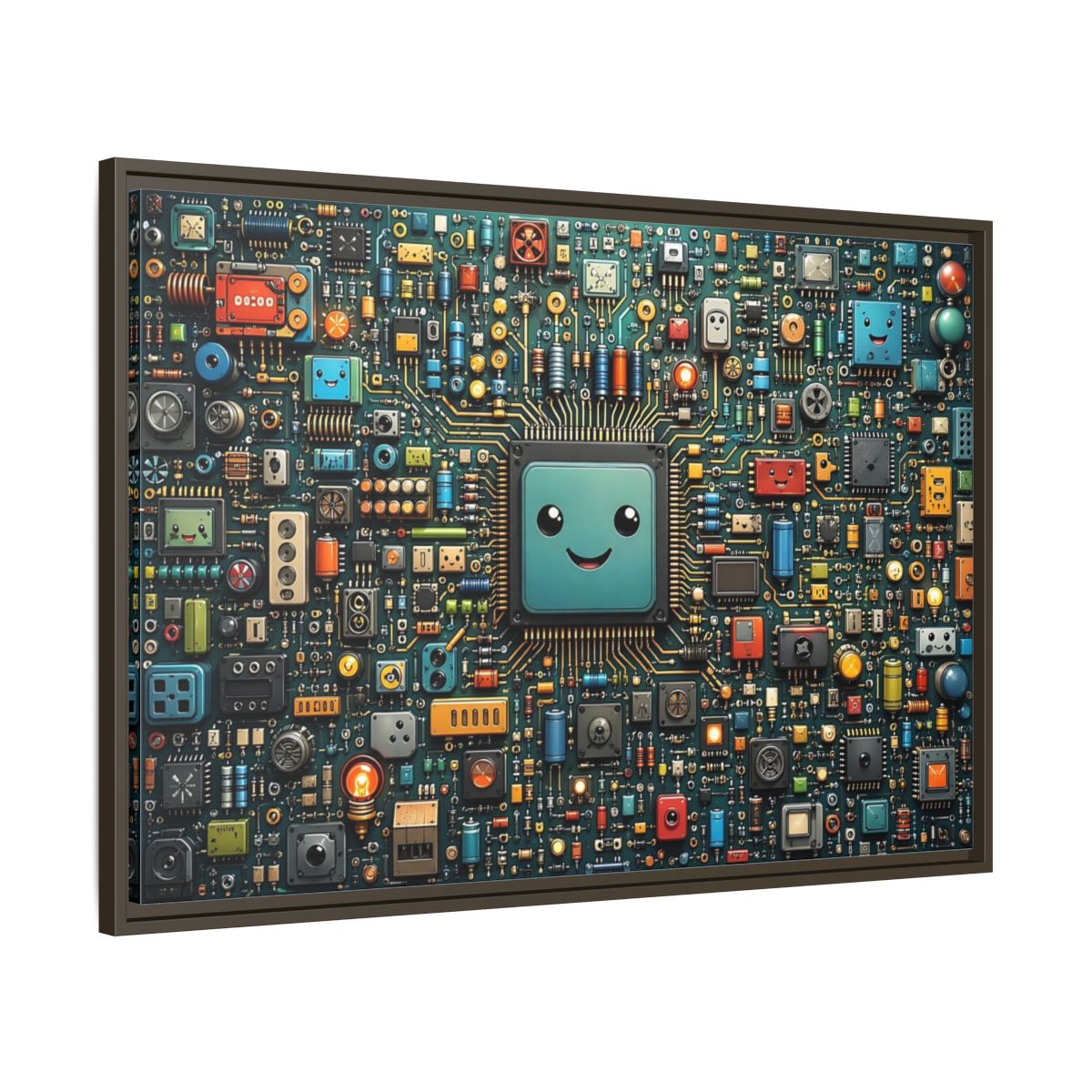 Main Mockup. Funny Circuit Board Happy Circuit Board shown as stretched canvas wall art