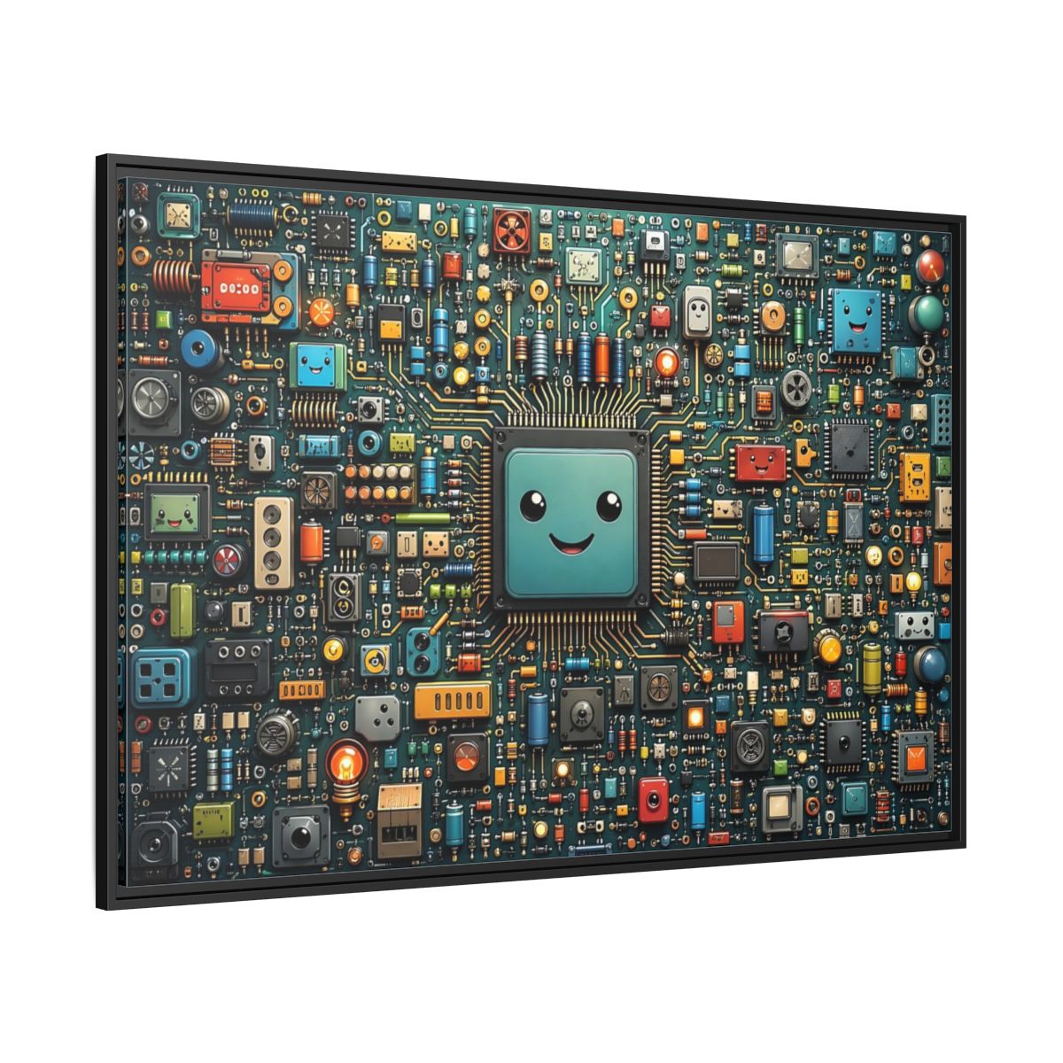 Side Mockup 12. Funny Circuit Board Happy Circuit Board shown as stretched canvas wall art