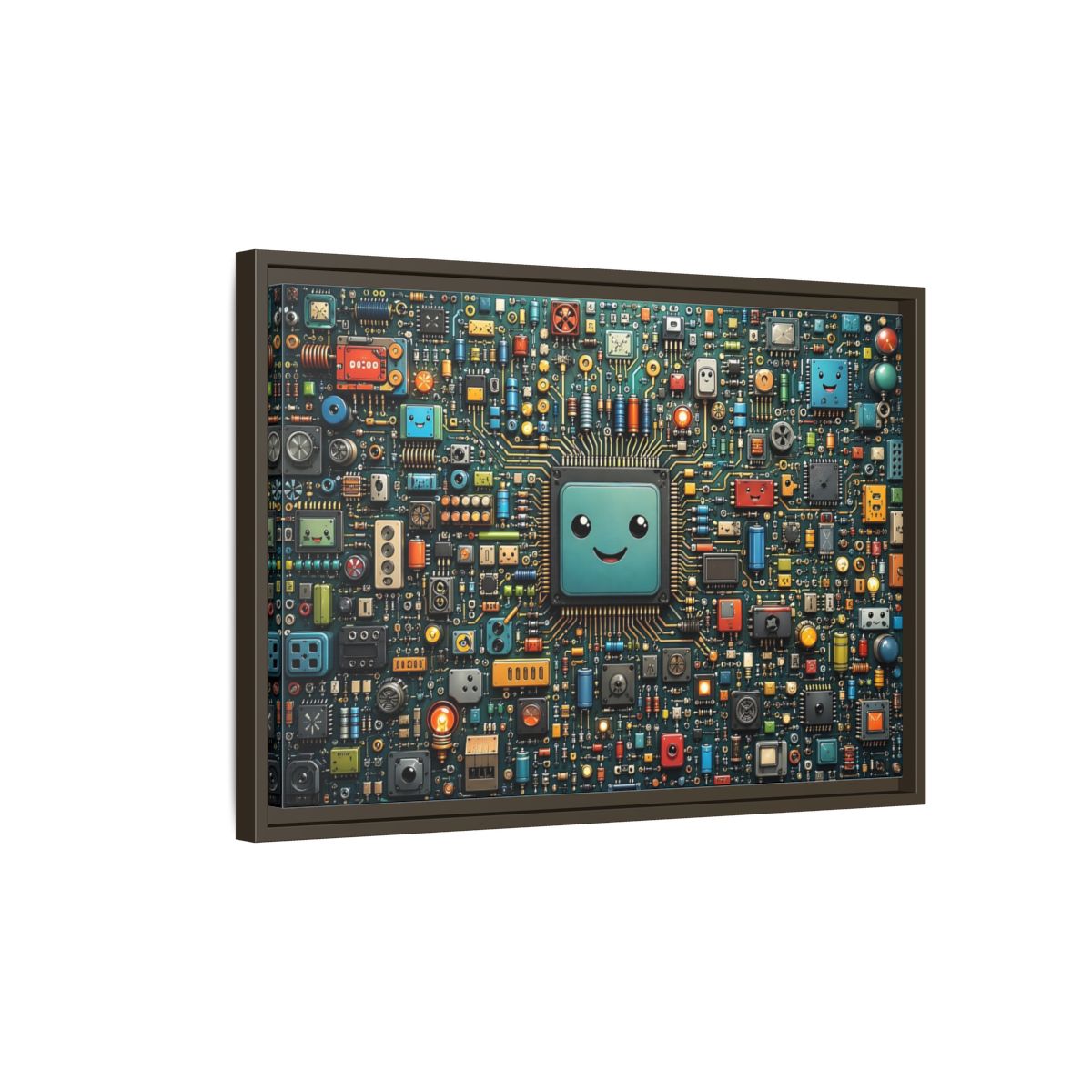 Side Mockup 2. Funny Circuit Board Happy Circuit Board shown as stretched canvas wall art