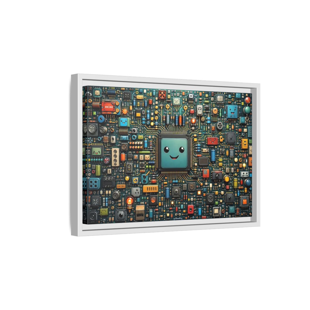 Side Mockup 4. Funny Circuit Board Happy Circuit Board shown as stretched canvas wall art