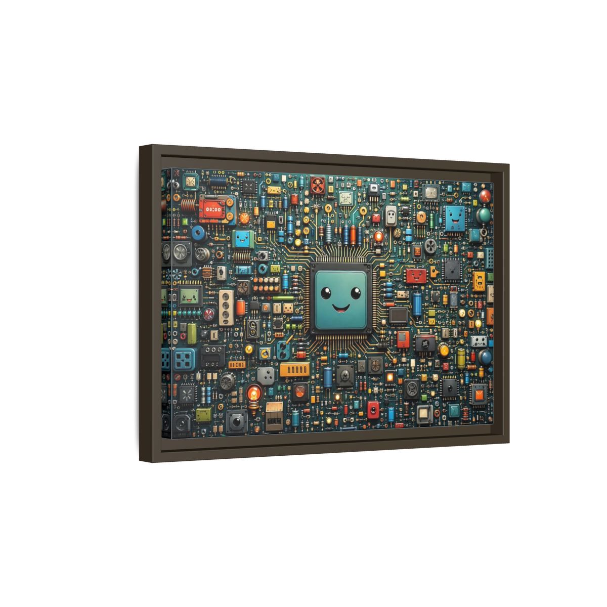 Side Mockup 5. Funny Circuit Board Happy Circuit Board shown as stretched canvas wall art