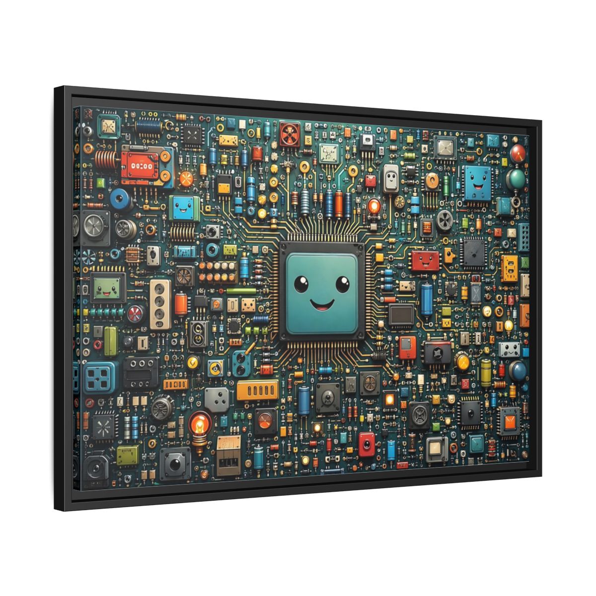 Side Mockup 14. Funny Circuit Board Happy Circuit Board shown as stretched canvas wall art