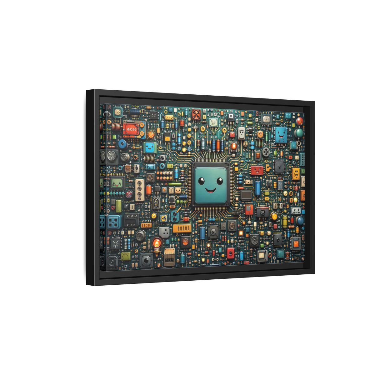 Side Mockup 6. Funny Circuit Board Happy Circuit Board shown as stretched canvas wall art