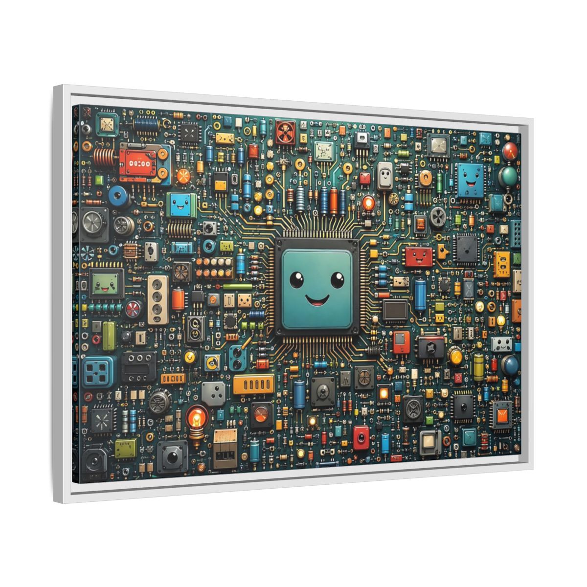 Side Mockup 10. Funny Circuit Board Happy Circuit Board shown as stretched canvas wall art