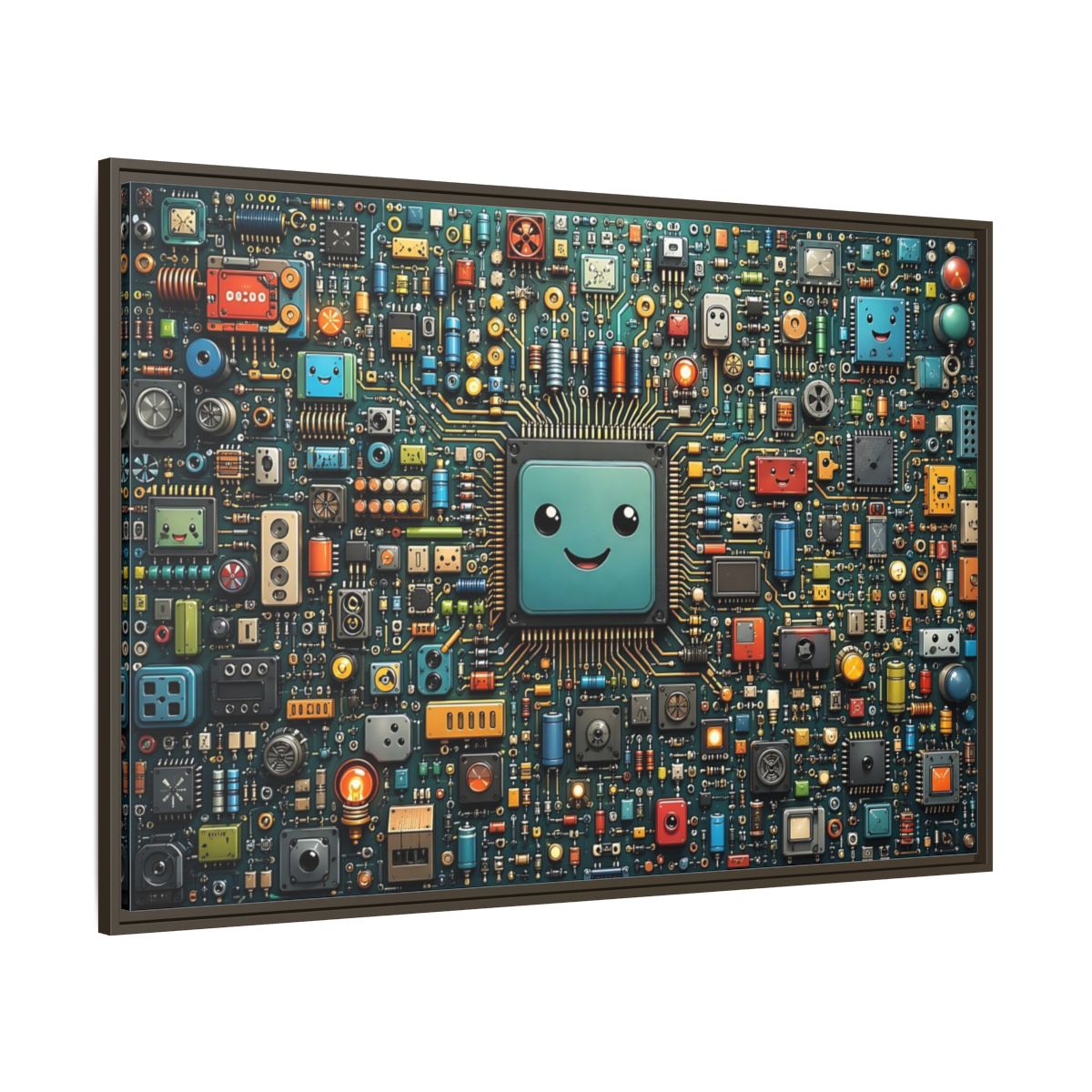 Side Mockup 8. Funny Circuit Board Happy Circuit Board shown as stretched canvas wall art