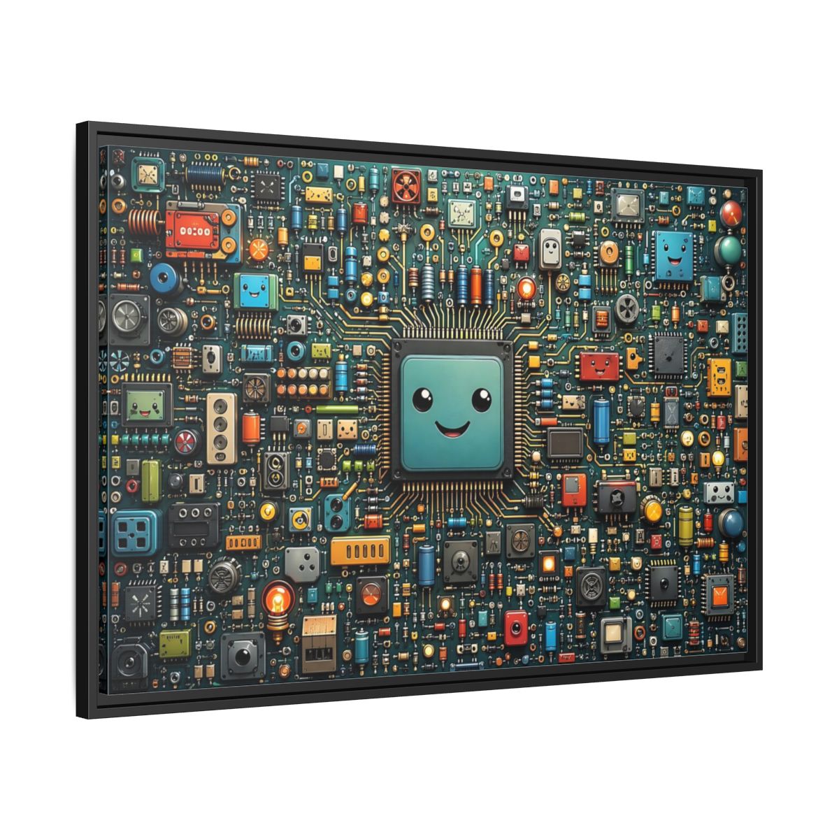 Side Mockup 13. Funny Circuit Board Happy Circuit Board shown as stretched canvas wall art