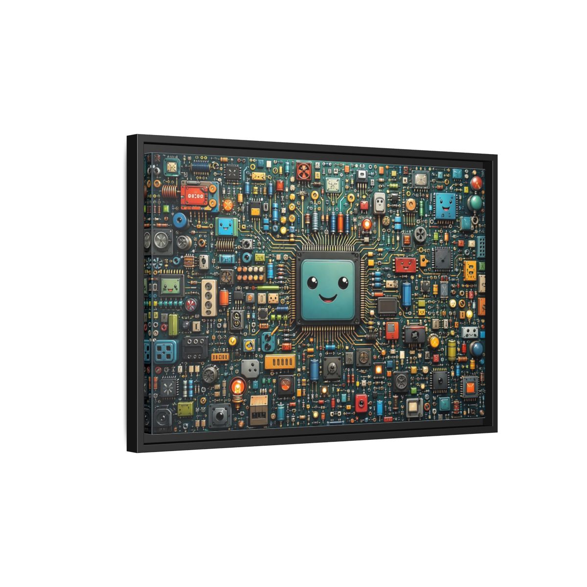 Side Mockup 3. Funny Circuit Board Happy Circuit Board shown as stretched canvas wall art