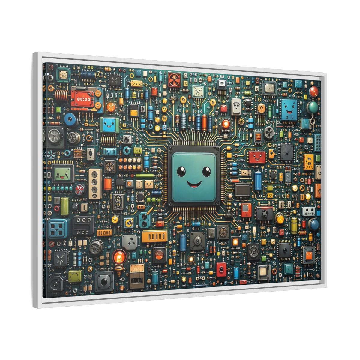 Side Mockup 9. Funny Circuit Board Happy Circuit Board shown as stretched canvas wall art