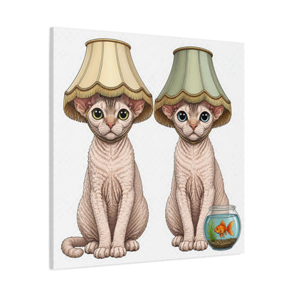 Side Mockup 1. Funny Devon Rex Cats shown as canvas print